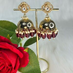 Beautiful Purple Gold Tayani Kundan stone Jhumka